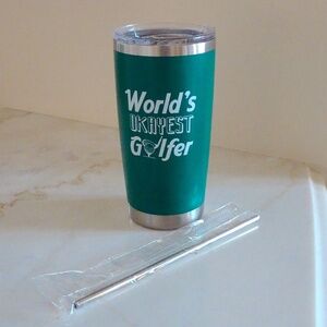 World's Okayest Golfer Forest Green Tumbler w/ Metal Straw 20 oz - Gift For Him